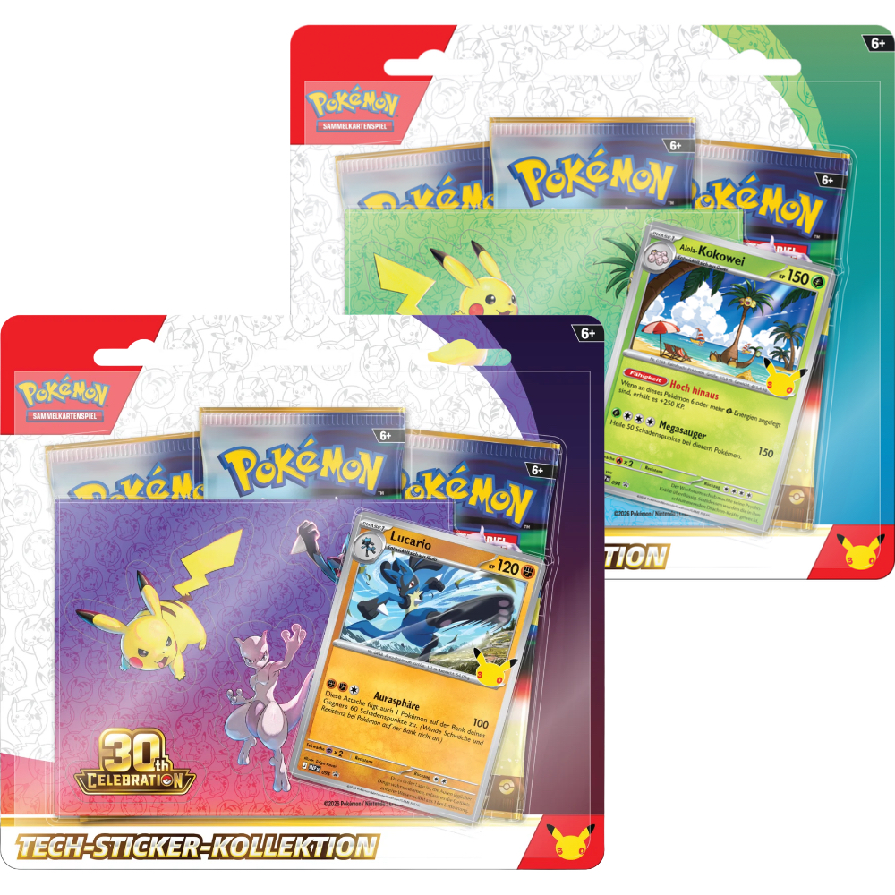 Pokemon 30 Jahre Tech Sticker Kollektion Lucario & Kokowei Set DEUTSCH VORBESTELLUNG